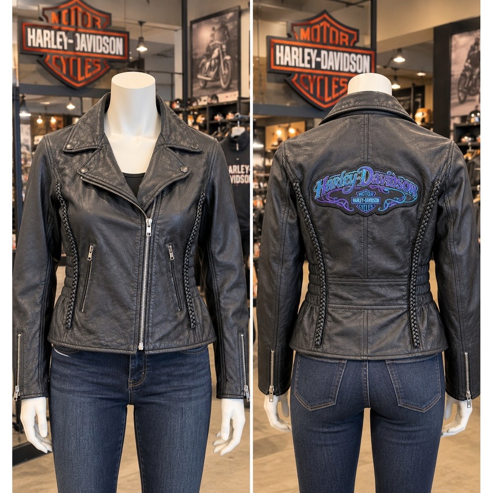 Vintage Vilanto Genuine Leather Jacket Harley-Davidson Embroidered Back Patch XL